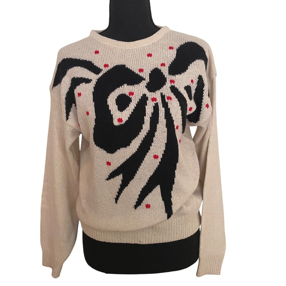 Parrinello Sweater Womens S Cream Silk Angora Bow Vintage Coquette Festive Chic